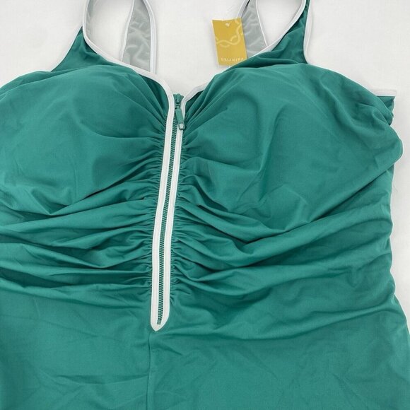 Delimira Plus Size 24 Dark Green Zipper Front One Piece Swimsuit NWT - Picture 4 of 10